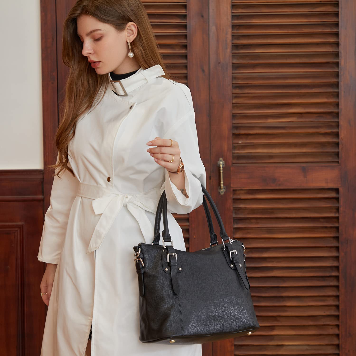 Authentic HESHE Women's Leather Handbags - Tote, Shoulder Bag, Satchel, Top Handle & Crossbody Purse | Premium Genuine Leather Bags for Work, Travel & Everyday Use