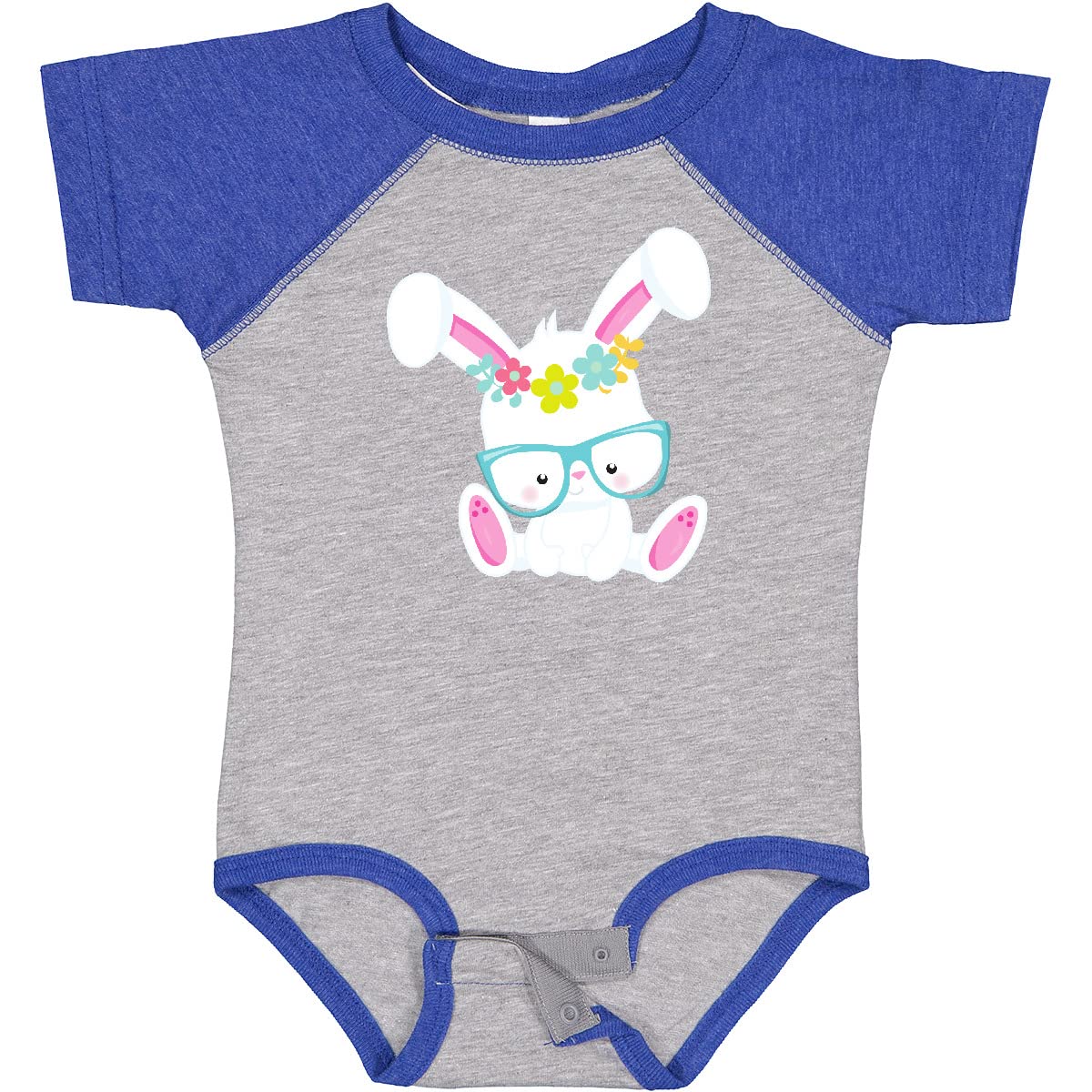 Inktastic Hipster Bunny with Glasses & Flowers - Cute Rabbit Baby Bodysuit for Boys & Girls - Perfect for Easter, Birthday & Family Photos