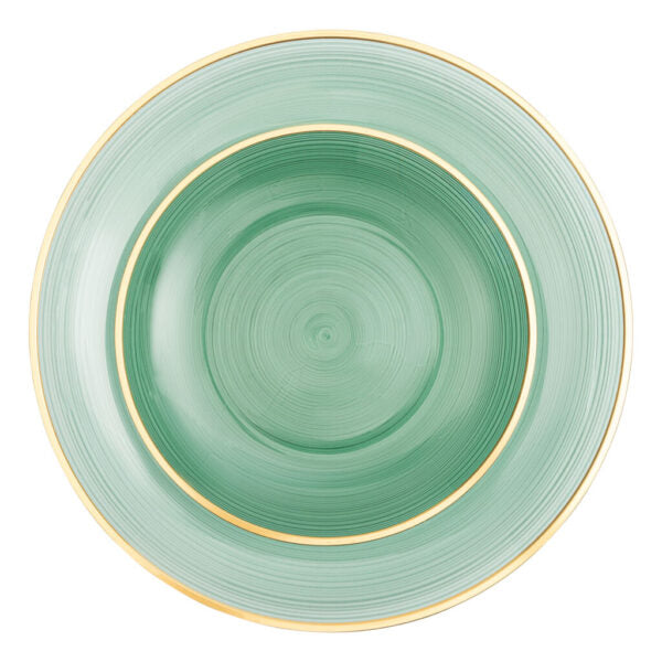 32-Piece Green Transparent & Gold Round Plastic Dinnerware Set - Crystal Design for 16 Guests | Elegant Party, Wedding, and Holiday Tableware for Indoor/Outdoor Events