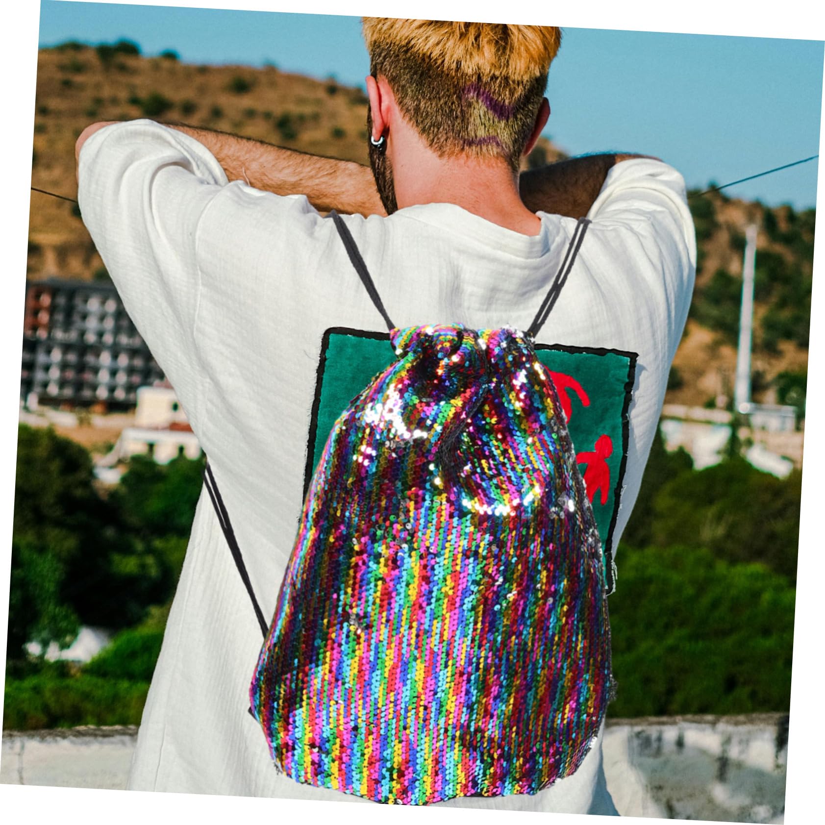 Sparkly Sequin Drawstring Backpack for Women & Men - Lightweight Gym Bag for Sports, Swimming, Travel & Outdoor Activities - Water-Resistant Polyester Mesh Storage Pouch - Perfect for Fitness, Beach, Yoga & Festival Use