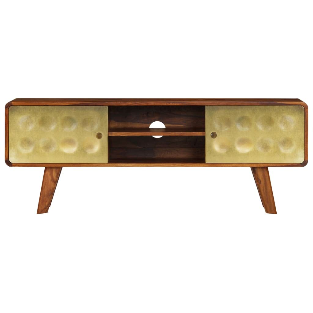 Mid-Century Modern TV Stand for TVs up to 50 Inch - Solid Sheesham Wood Entertainment Center with Storage (47.2