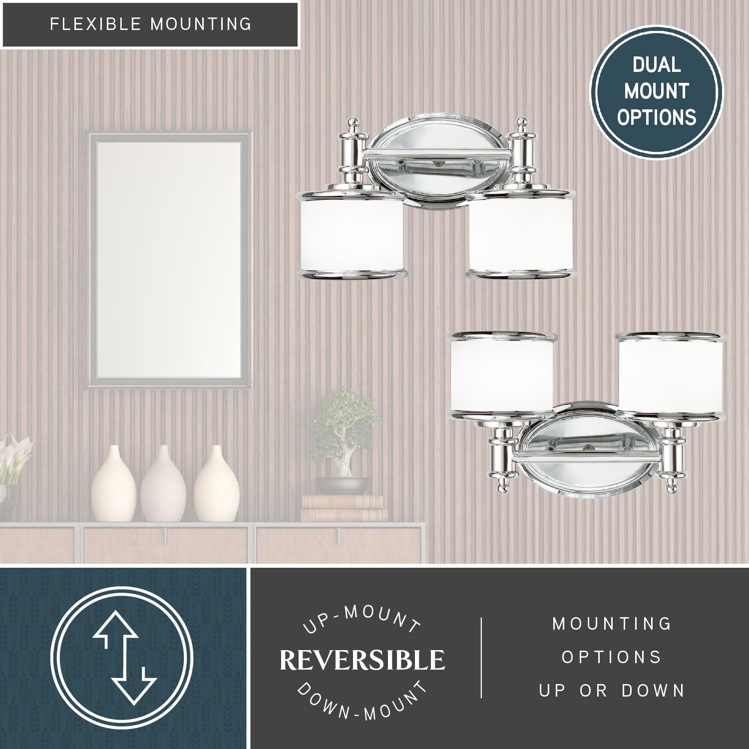 Carlisle 2 Light Chrome Bathroom Vanity Light Fixture - Modern Bathroom Lighting for Vanity Mirror Makeup Area and Powder Room