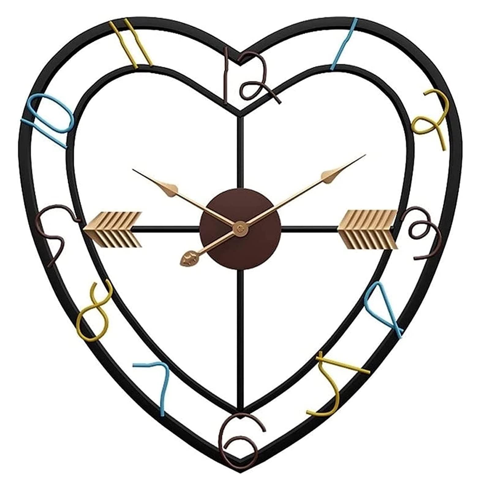 Heart-Shaped Wall Clock - Nordic Style Silent Metal Wall Clock for Home, Living Room & Outdoor Decor - Large Retro Iron Wall Watch for Bedroom, Office & Garden