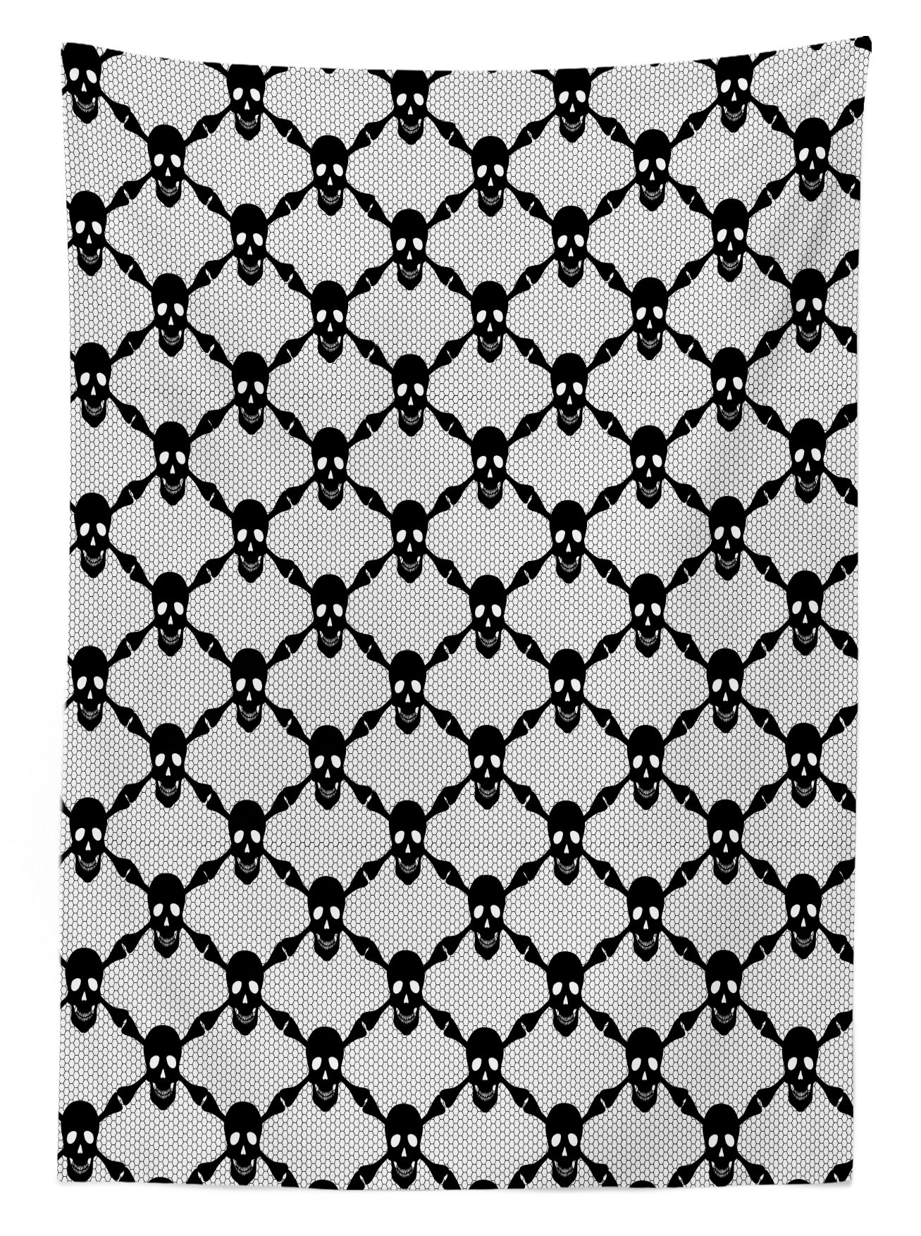 Ambesonne Gothic Halloween Tablecloth - Spooky Black Skulls & Skeleton Bones Checkered Pattern, Washable Outdoor Picnic Table Cover, 58x120 Inches, Black & White - Perfect for Halloween Parties, Horror Themed Events & Gothic Home Decor