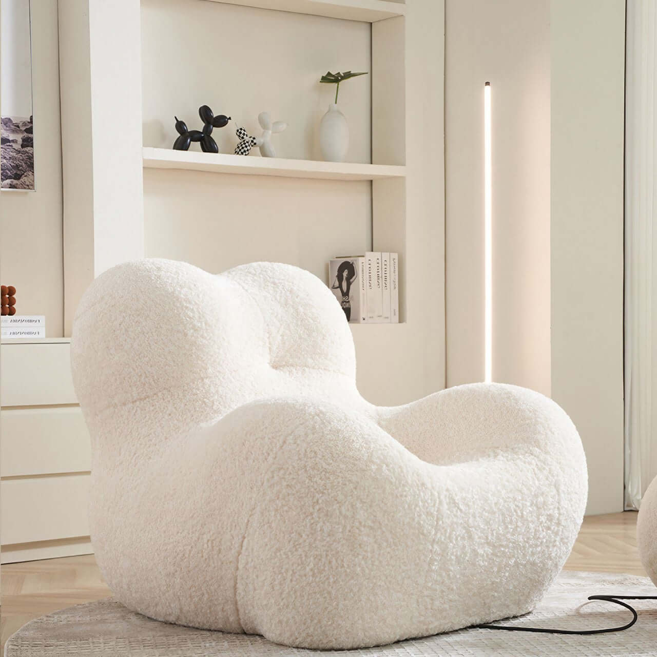 White Boucle Creative Armchair - Modern Lazy Sofa Single Chair with Embrace Style - Perfect for Living Room, Bedroom or Office Lounge Chair