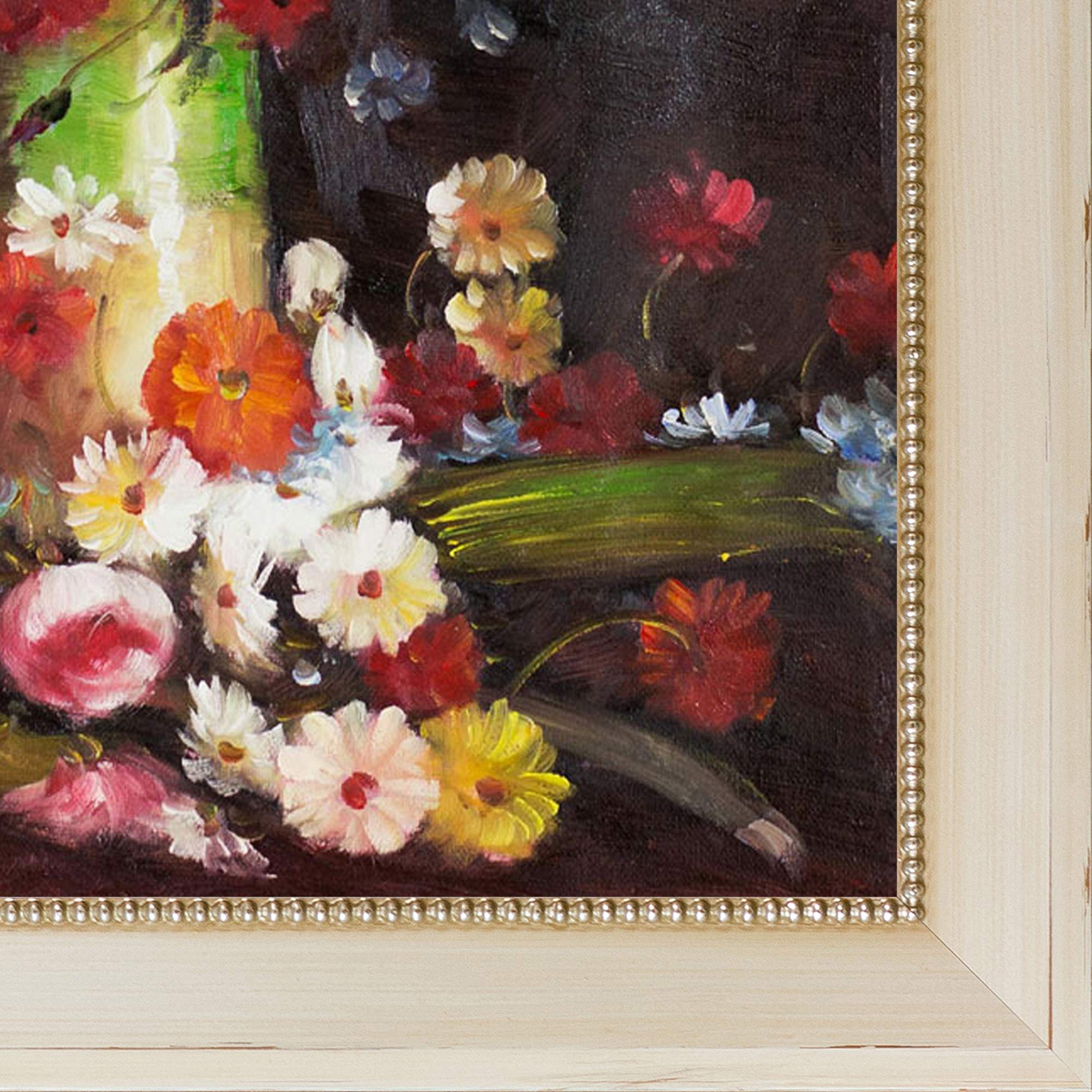 Hand Painted Oil Reproduction Vase with Poppies, Cornflowers, Peonies & Chrysanthemums - Constantine Framed Floral Art - 28.5x24.5 Inch Wall Decor for Living Room, Bedroom & Office