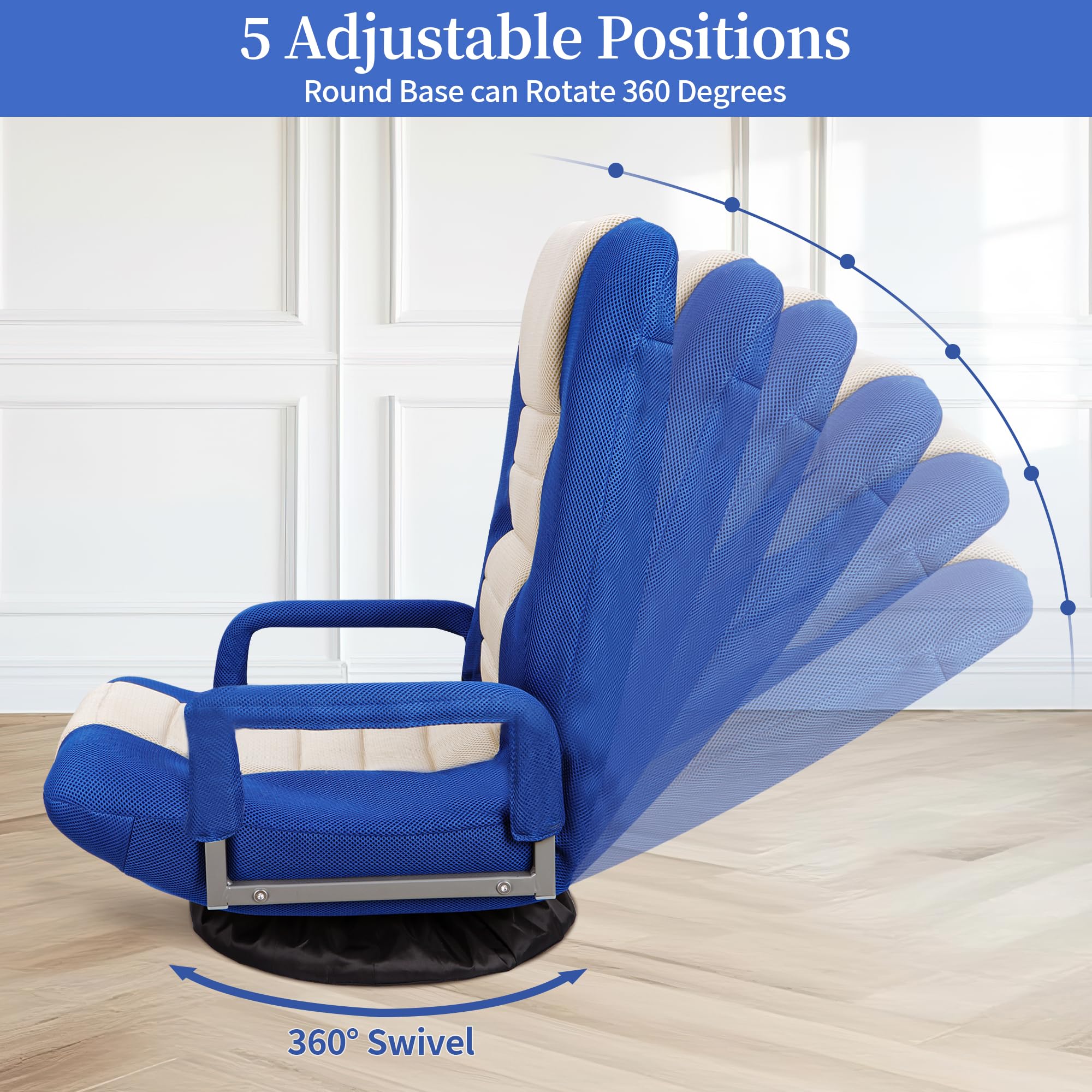 ZENY 360° Swivel Gaming Chair - Adjustable 5-Position Folding Floor Chair with Armrests | Multi-Purpose Lounger for Gaming, TV Watching, Reading & Relaxation | Ergonomic Lazy Sofa for Home Office, Bedroom & Living Room