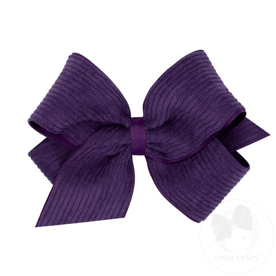 King Grosgrain Hair Bow with Wide Wale Corduroy Overlay | Assorted Colors | Perfect for Girls' Hair Accessories, School, Parties & Special Occasions