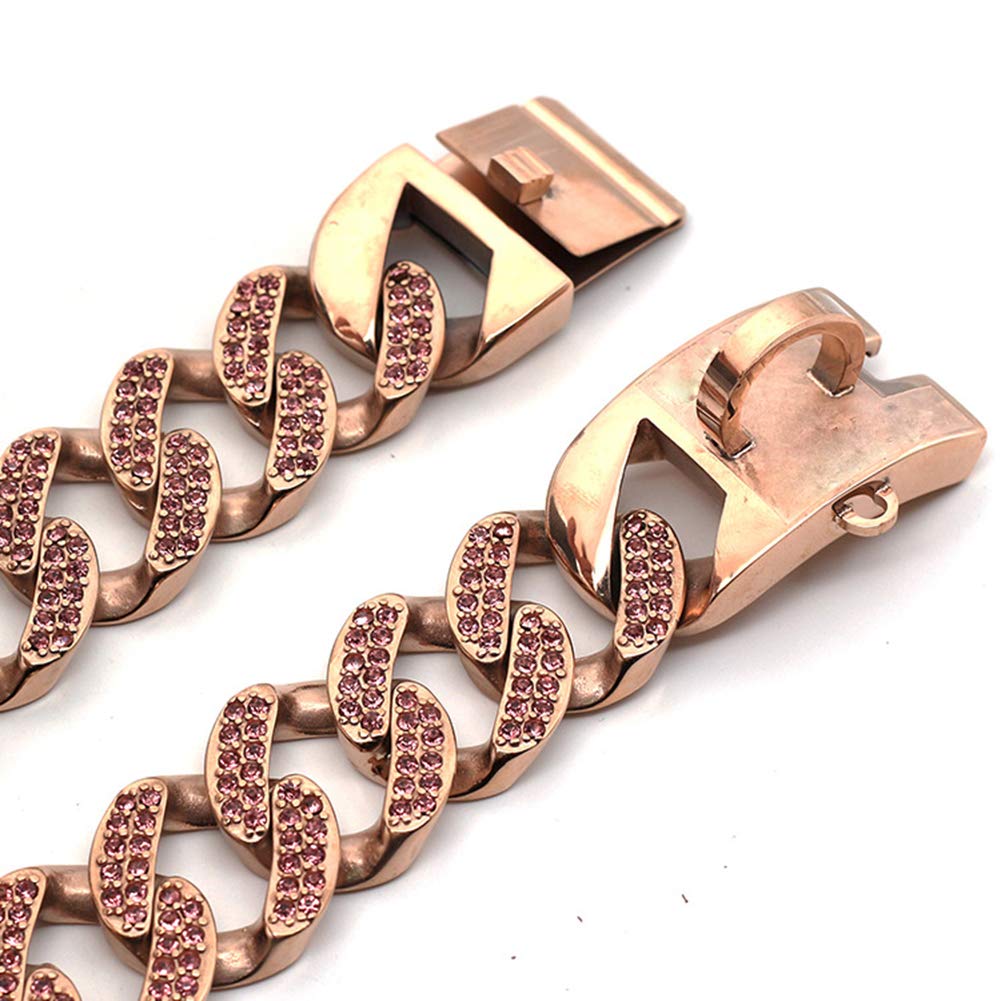 32MM Rose Gold Stainless Steel Heavy Duty Dog Collar - Cuban Link Chain for Medium & Large Breeds Like Pitbull & German Shepherd - Durable Training Collar for Walking, Training & Outdoor Adventures (40CM)