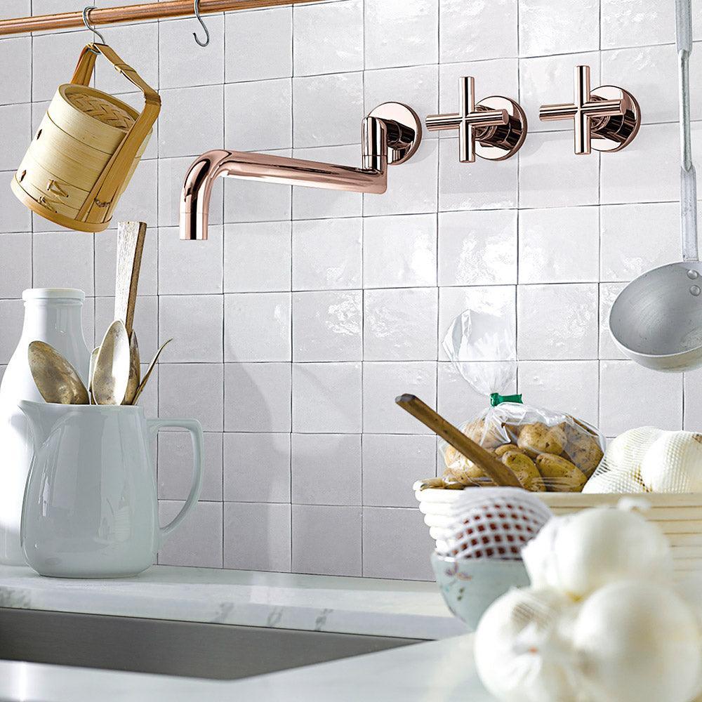 Premium Manara Clay Sahara White 100x100 Zellige Gloss Tile - Moroccan Style Ceramic Wall & Floor Tiles for Kitchen Backsplash, Bathroom, and Pool Design