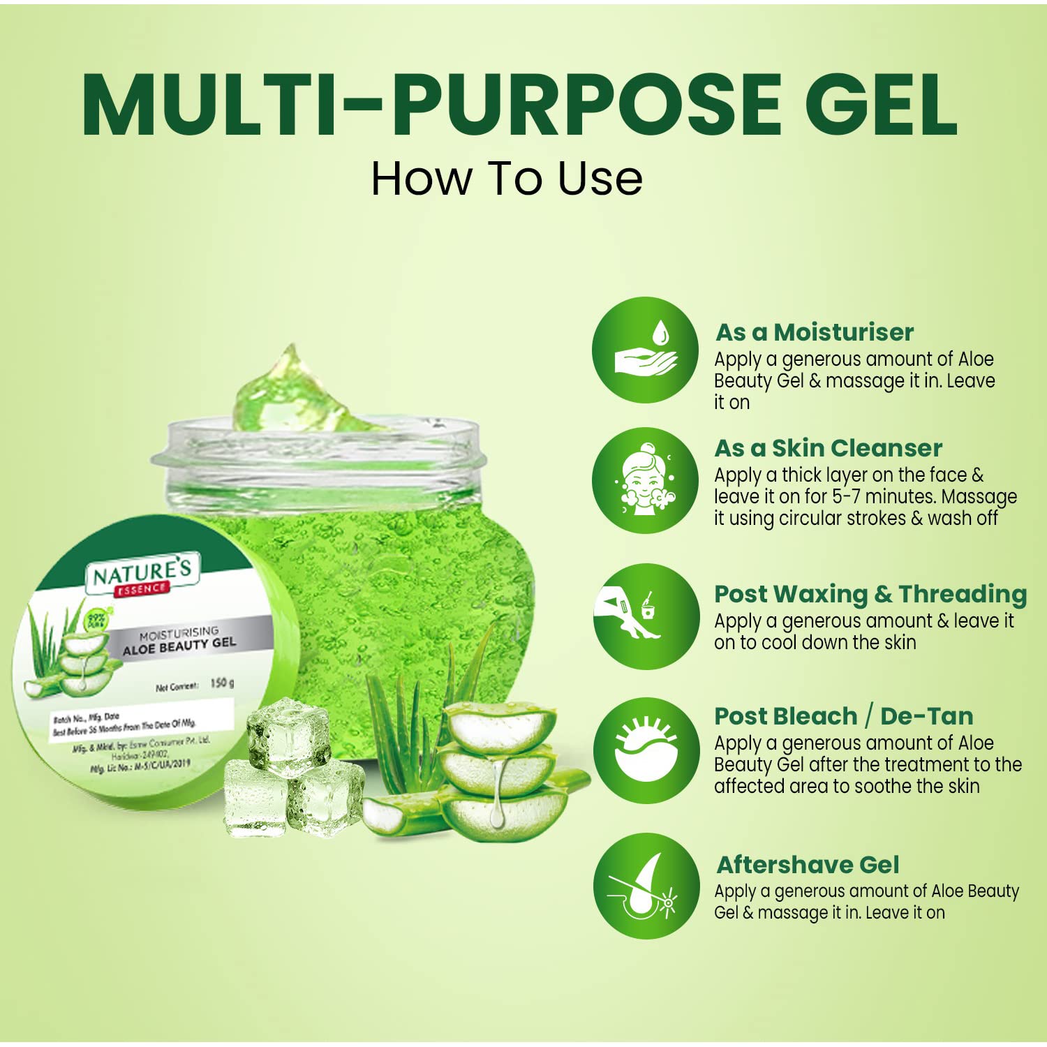 Nature's Essence Aloe Vera Moisturizing Beauty Gel 150g - Hydrating Skin Care for Face & Body, Soothes Sunburn & Dry Skin