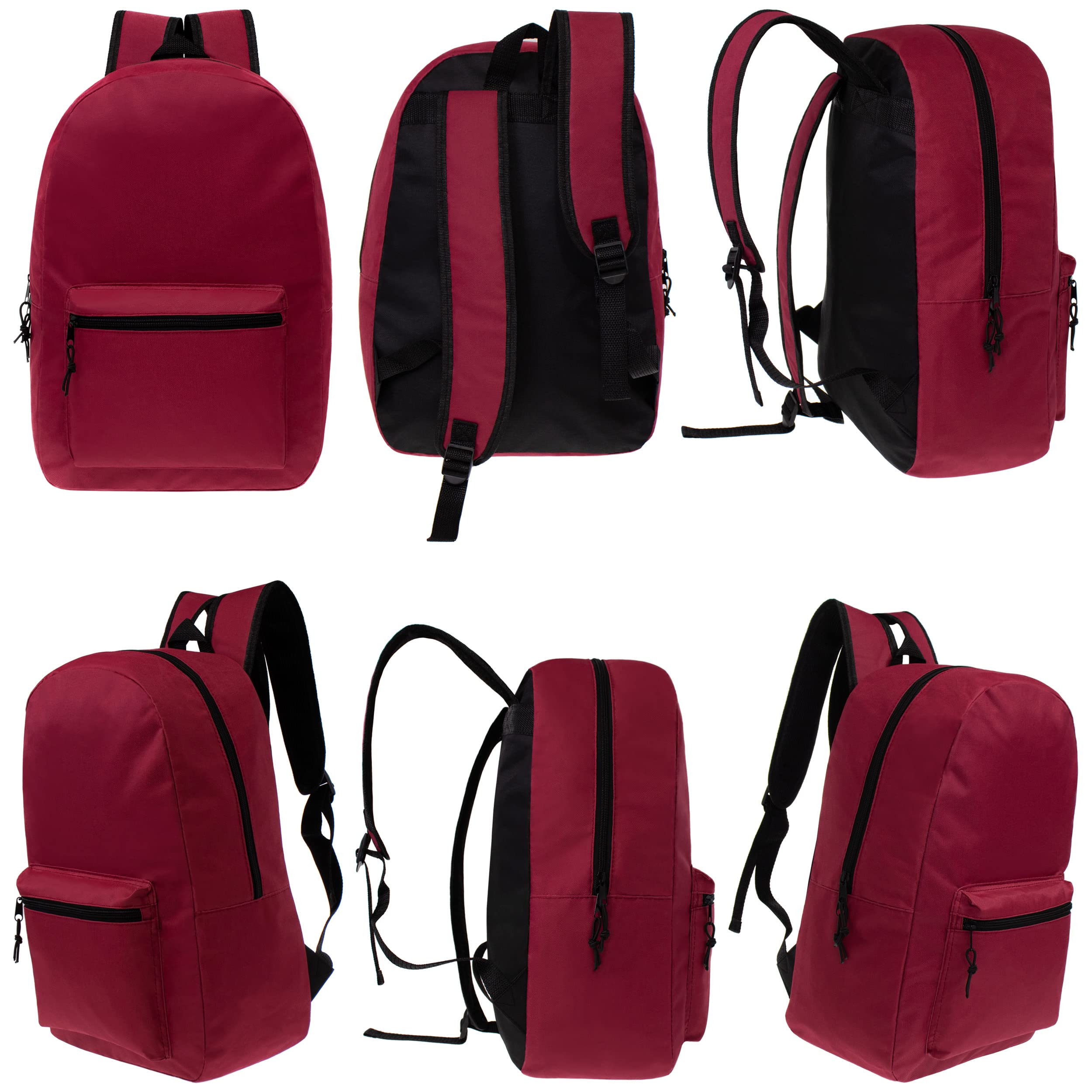 15 Inch Bulk Backpacks - 6 Colors with 22-Piece School Supply Kit (Pens, Pencils, Crayons) - Case of 12 - Perfect for Back to School, Classroom Supplies & Student Gifts
