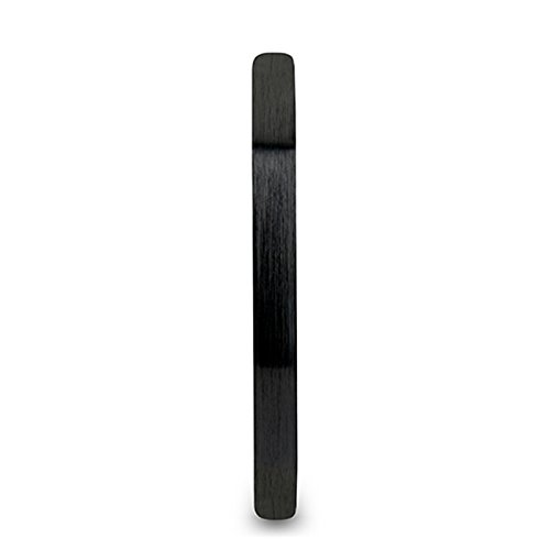 DAISY Black Ceramic Wedding Band Ring for Women - 2mm Wide Brushed Finish Flat Ring - Perfect for Weddings, Anniversaries & Everyday Wear
