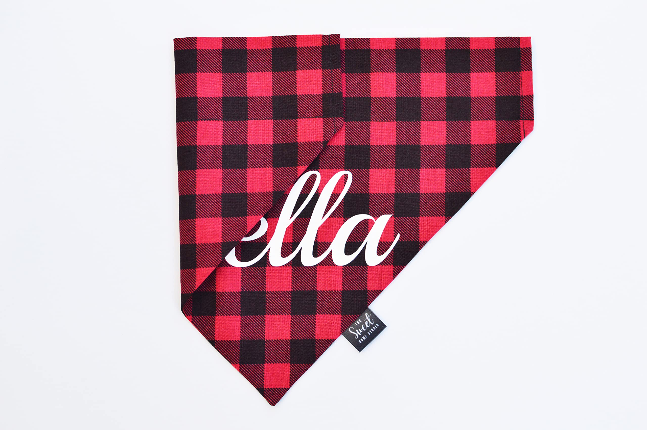 Custom Buffalo Check Dog Bandana - Personalized Over-the-Collar Pet Bandana in Red & Black Plaid - Adjustable Slip-On Collar Cover for Small, Medium & Large Dogs - Perfect Gift for Dog Lovers - Great for Holidays, Photos & Outdoor Adventures