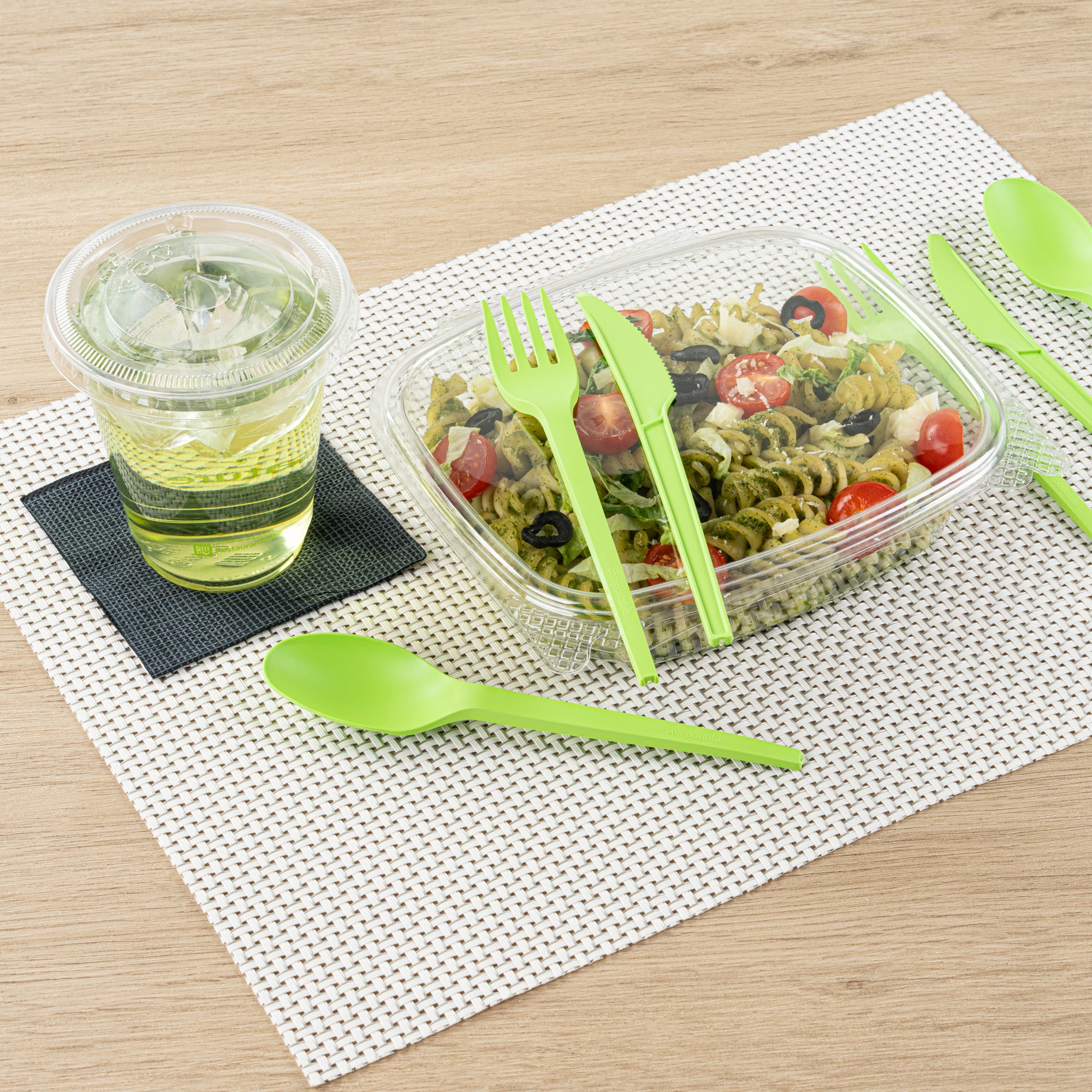 Eco-Friendly Green CPLA Plastic Cutlery Set - 290-Piece Heat Resistant, Compostable Utensils (6.5
