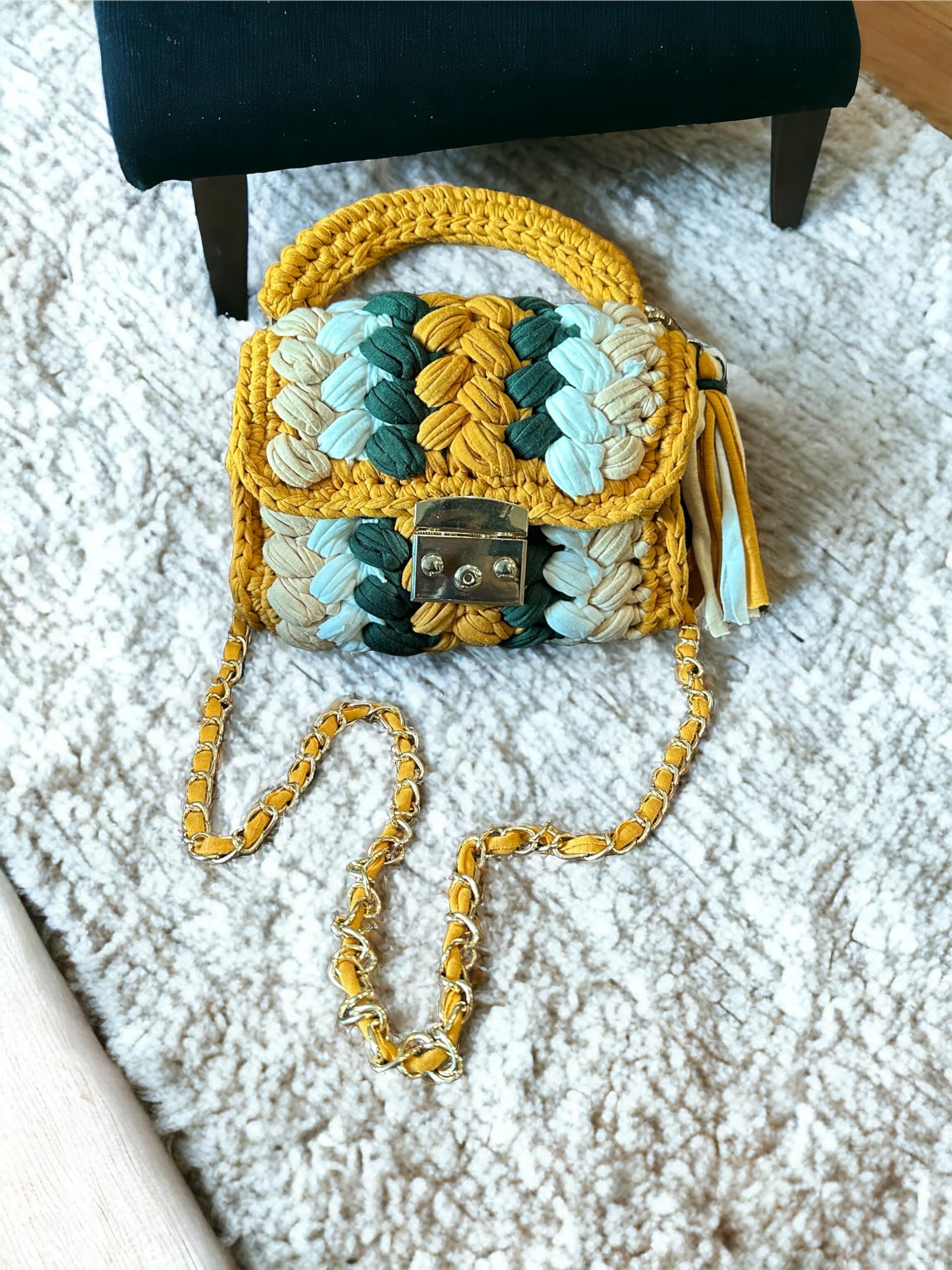 Elegant Handmade Crochet Handbag for Women - Wedding, Party & Evening Clutch Purse - Yarn Knit Shoulder Bag & Crossbody Tote - Perfect for Formal Events, Date Nights & Special Occasions (Brown)