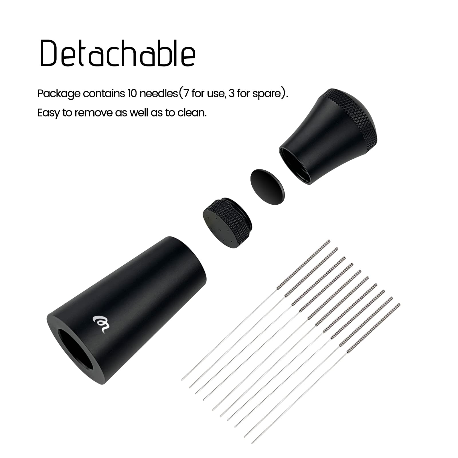 Premium Aluminum WDT Tool for Espresso with Stand - 0.35mm Stainless Steel 7 Needles Coffee Distribution Tool for Baristas (Includes 3 Replacement Needles) - Perfect for Home Baristas & Coffee Shops