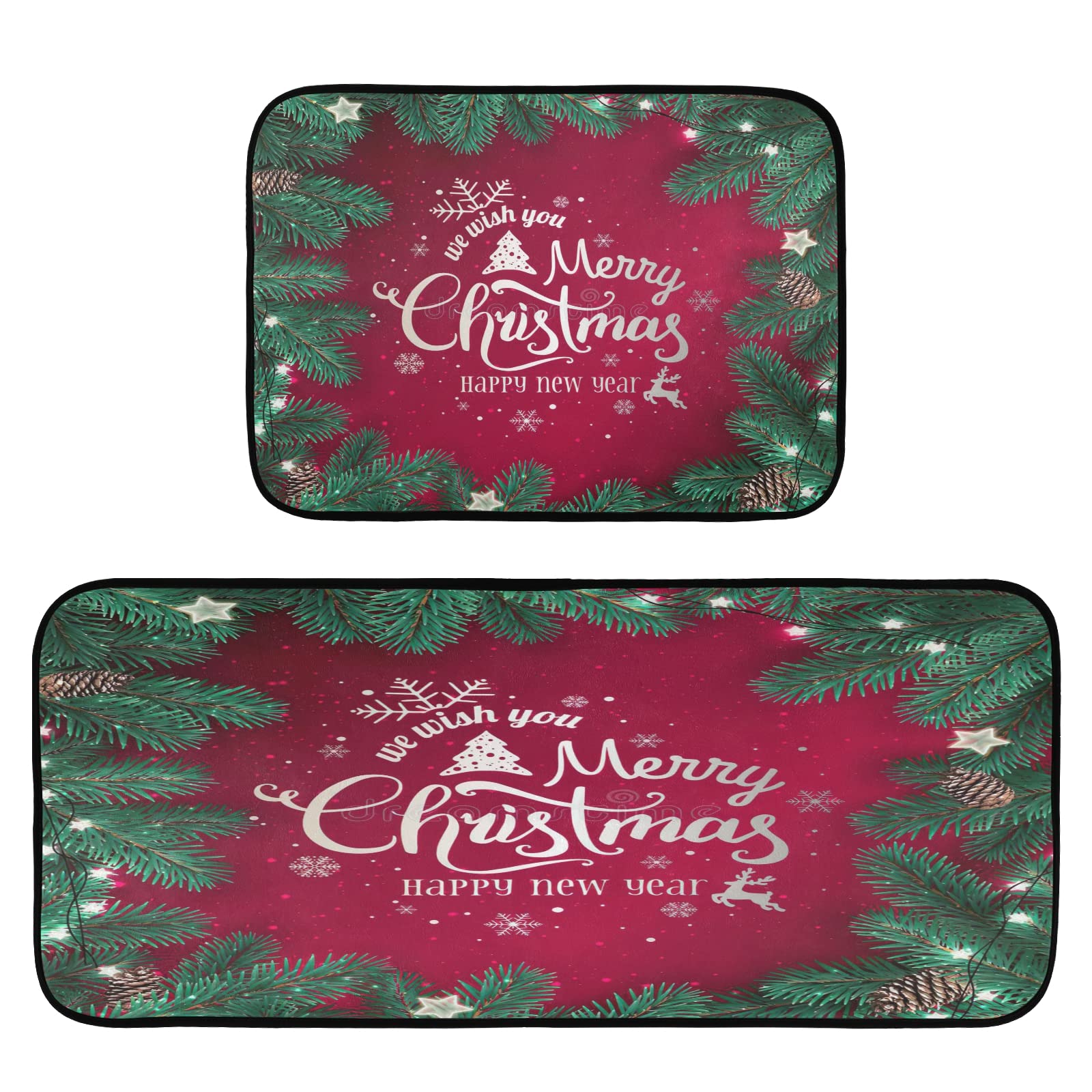 HESLING Merry Christmas 2-Piece Non-Slip Kitchen Carpet and Mat, Soft Microfiber with Fast Water Absorption, Perfect for Holiday Decor and Everyday Kitchen Use