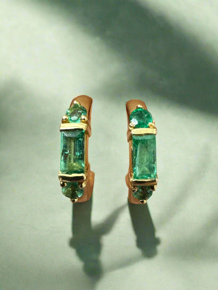 0.50tcw Natural Emerald Half Hoop Earrings in 14K Gold - Elegant Petite Hoop Earrings for Women, Perfect for Everyday Wear, Office & Special Occasions