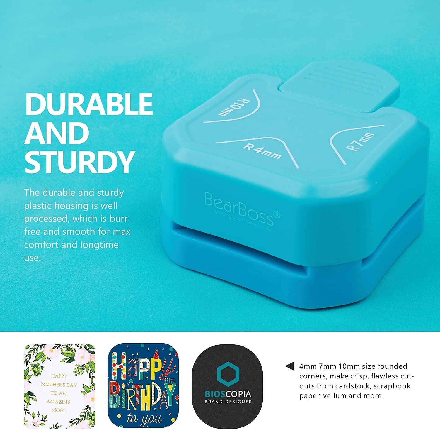 3 in 1 Corner Punch Rounder Cutter for Card Making, Scrapbooking, Business Cards - 4mm/7mm/10mm Ocean Blue | Perfect for DIY Crafts, Photo Albums & Office Supplies