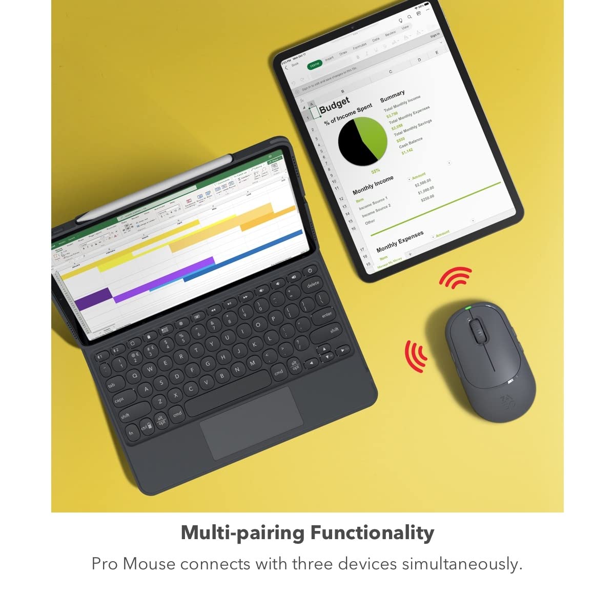 ZAGG Pro Wireless Mouse for Tablets & Laptops with Qi Charging Pad - Bluetooth 5.0 Multi-Device Connectivity, 6ft USB-C Cable - Perfect for Office, Travel & Home Use