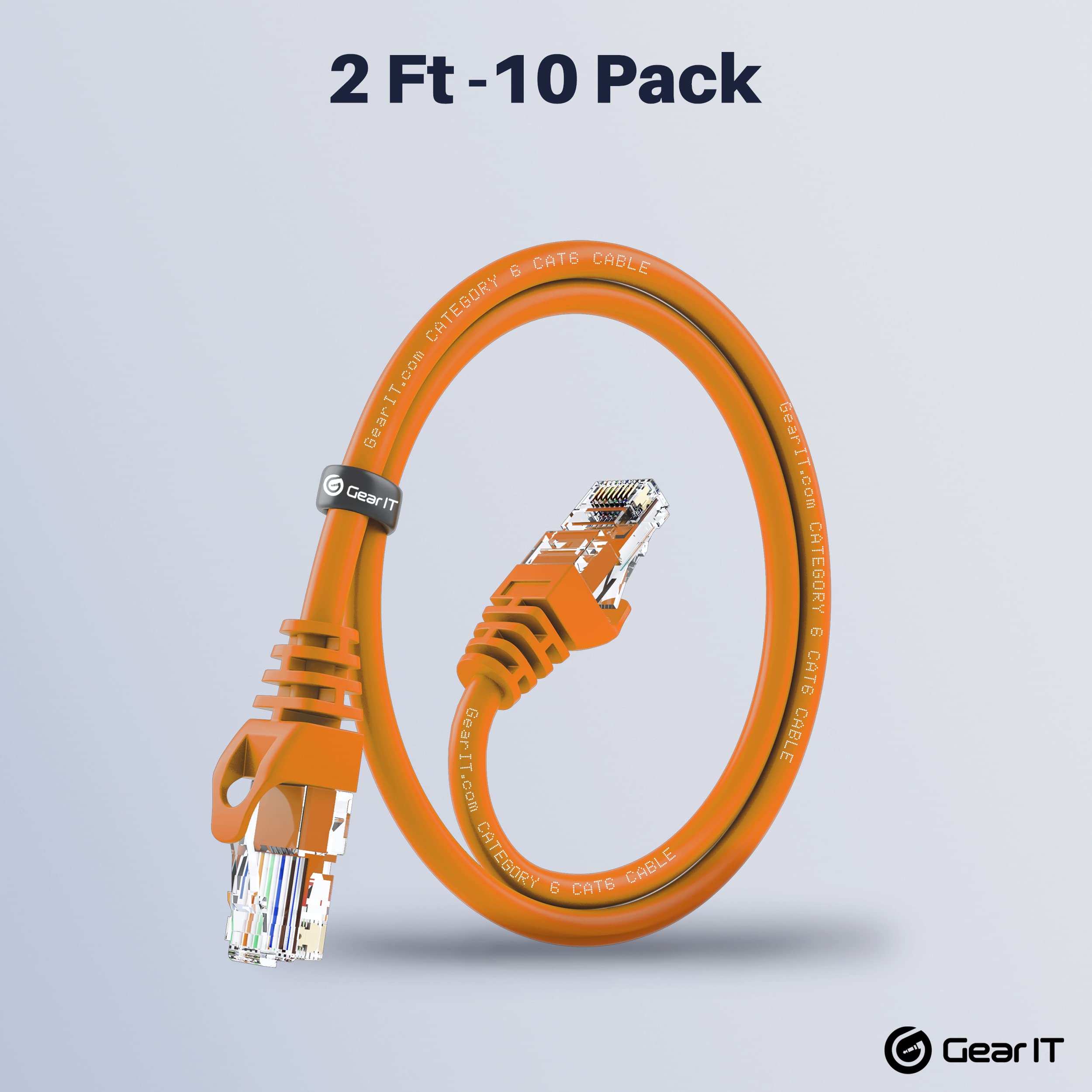 GEARit Cat6 Ethernet Cable 2 ft - High Speed 550MHz, 10Gbps Network Cable, Snagless RJ45 Connector, Patch Cord for Router, Modem, PC, Gaming - Durable Orange 2 Feet for Home & Office Networking
