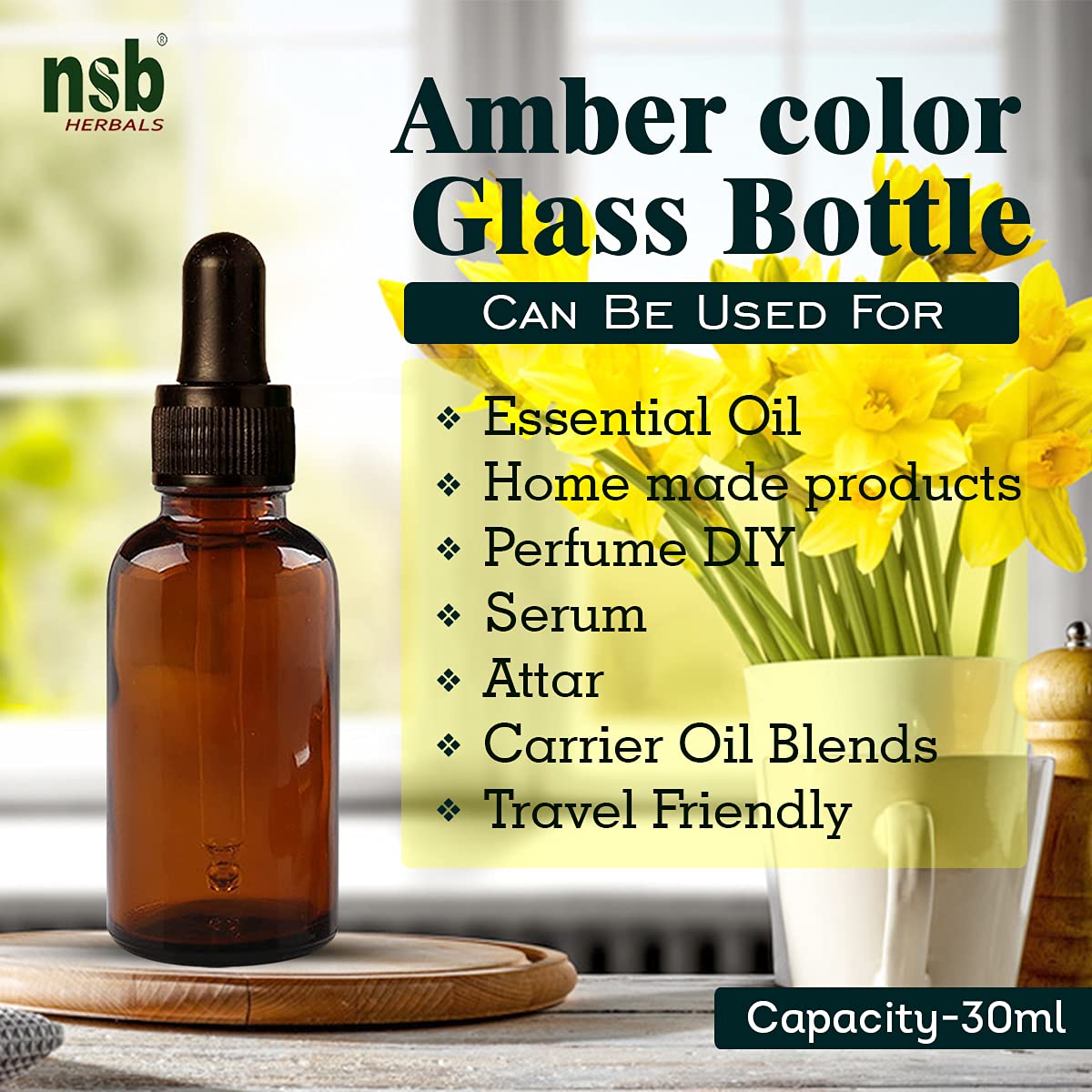 30ml Amber Round Empty Glass Bottle with Glass Dropper & Black Silicone Teat - Refillable, Leak Proof Essential Oil Bottles for Aromatherapy, Perfume Making (Pack of 3) - Perfect for DIY Blends, Travel & Home Storage