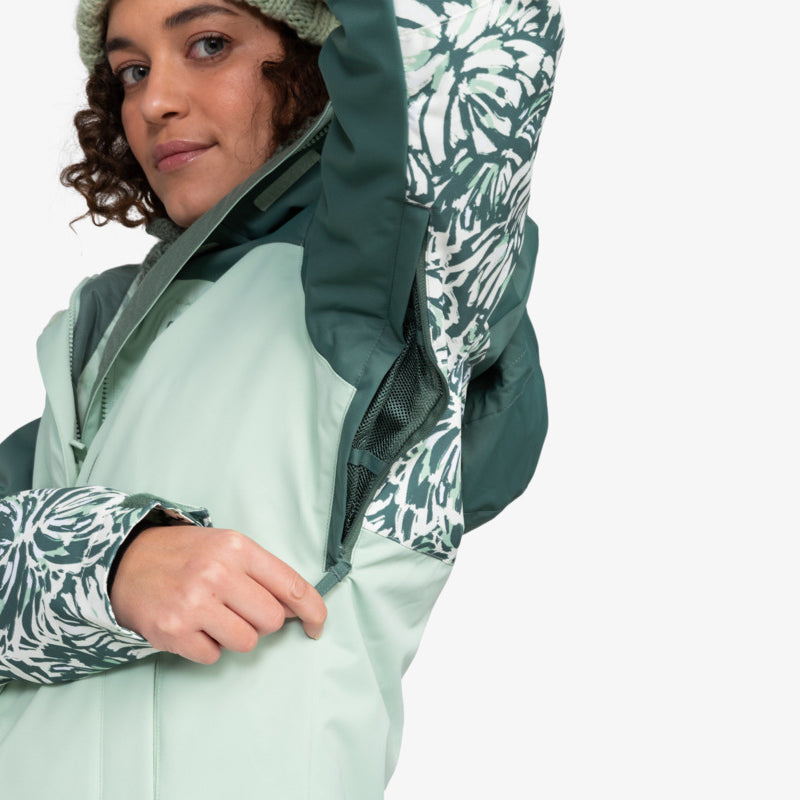 Roxy Jetty Block Verde Print Snow Jacket for Women - Waterproof Winter Coat for Skiing, Snowboarding & Outdoor Adventures