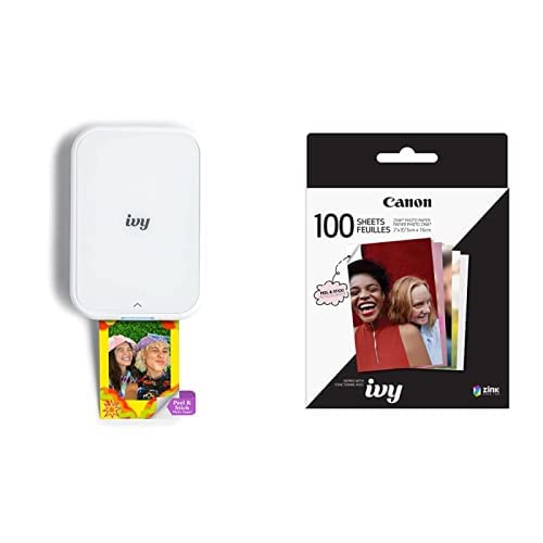 Canon IVY 2 Mini Photo Printer - Wireless Portable ZINK Sticky Back Photo Printer for iOS & Android | Includes 100 Sheets ZINK Photo Paper | Perfect for Scrapbooking, Travel Memories & Instant Photo Sharing