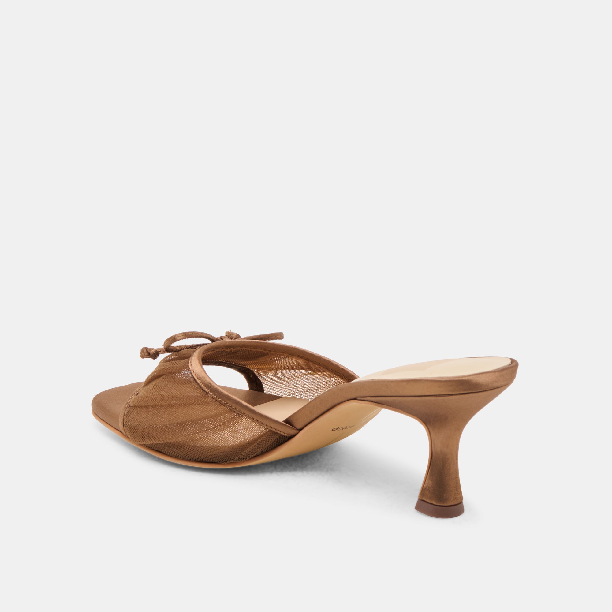 GALEN Heels Mid Brown Tulle - Elegant Women's Block Heel Sandals for Weddings, Parties & Special Occasions