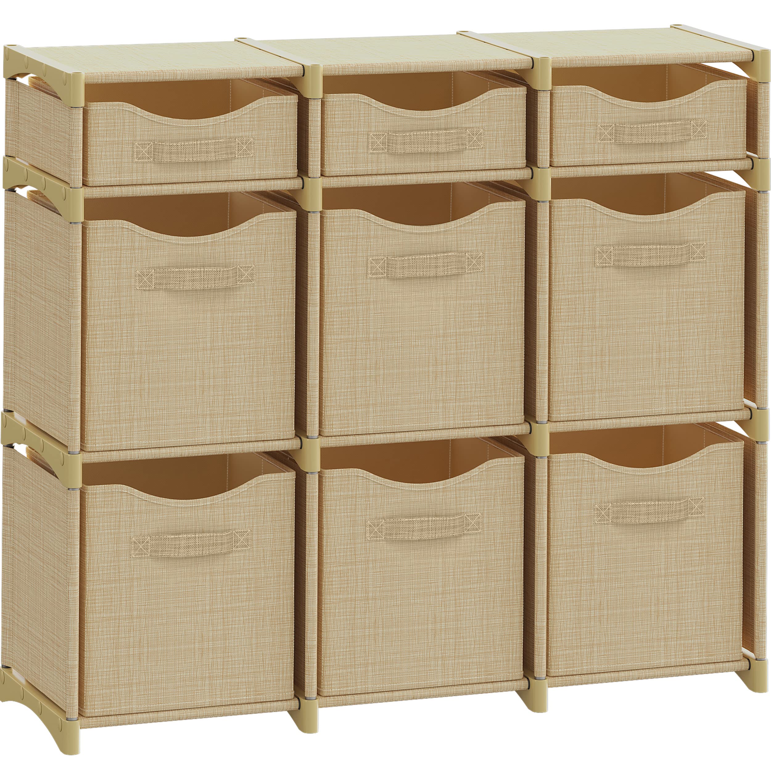9 Cube Closet Organizer & Storage Unit with Drawers - Includes All Fabric Storage Bins - Easy Assembly Wardrobe Shelf for Clothes, Baby Items, Bedroom, Playroom & Dorm Room - Perfect for Small Space Organization (Beige) | Ideal for Home, Office & Kids Room Storage Solutions