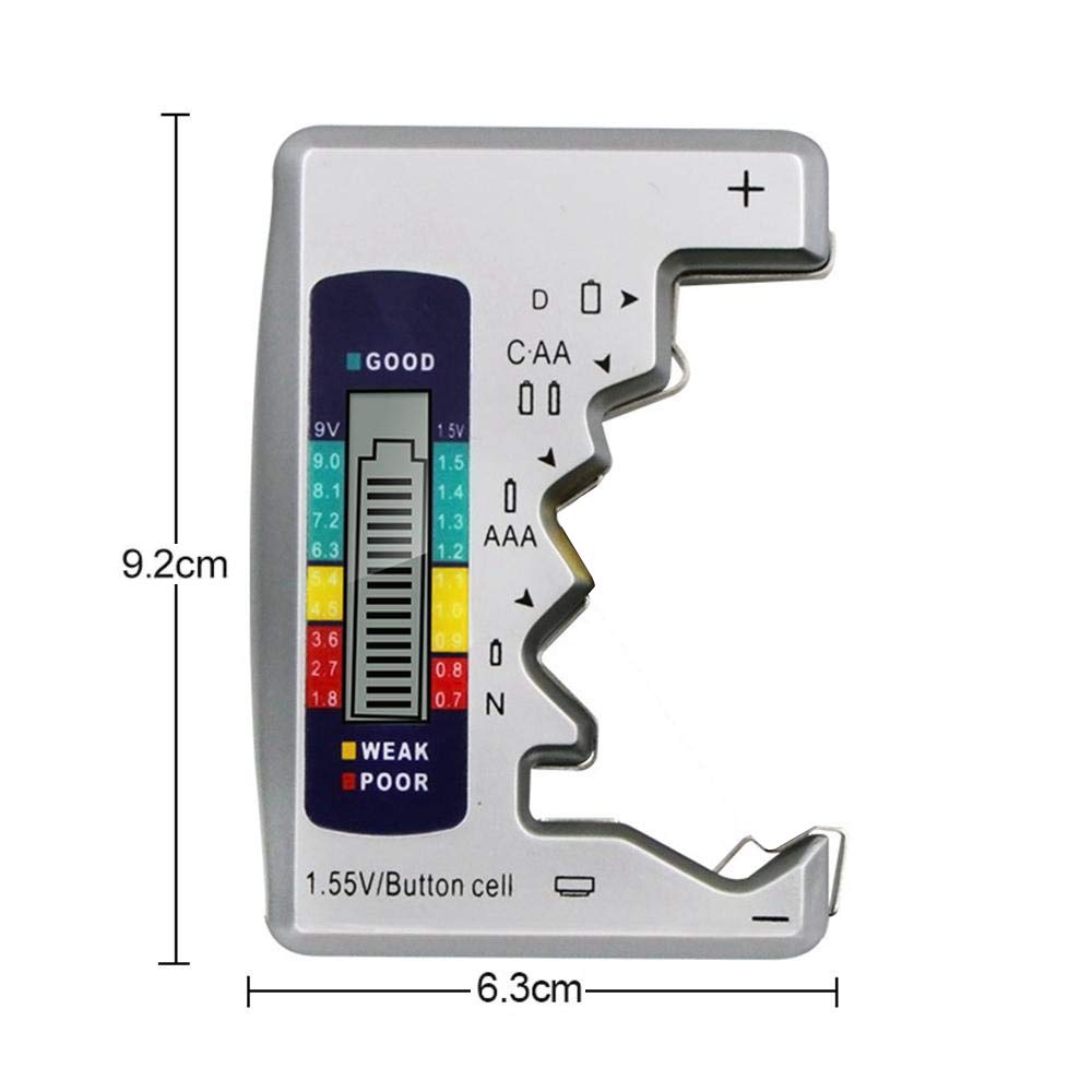 Universal Battery Tester - Household Multi-Purpose Cell Checker for AA AAA C D 9V & 1.55V Button Batteries - Perfect for Home, Office, and Emergency Kits