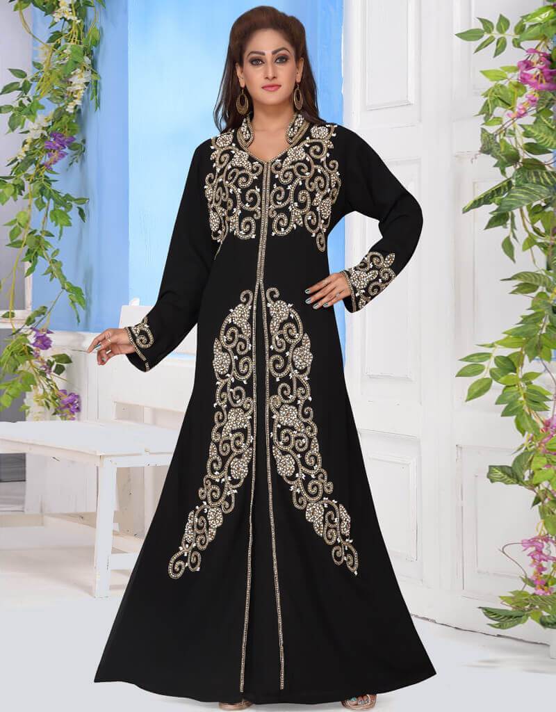 Elegant A-Line Embroidered Kaftan Dress for Women - Boho Chic Beach Cover Up, Summer Vacation & Resort Wear