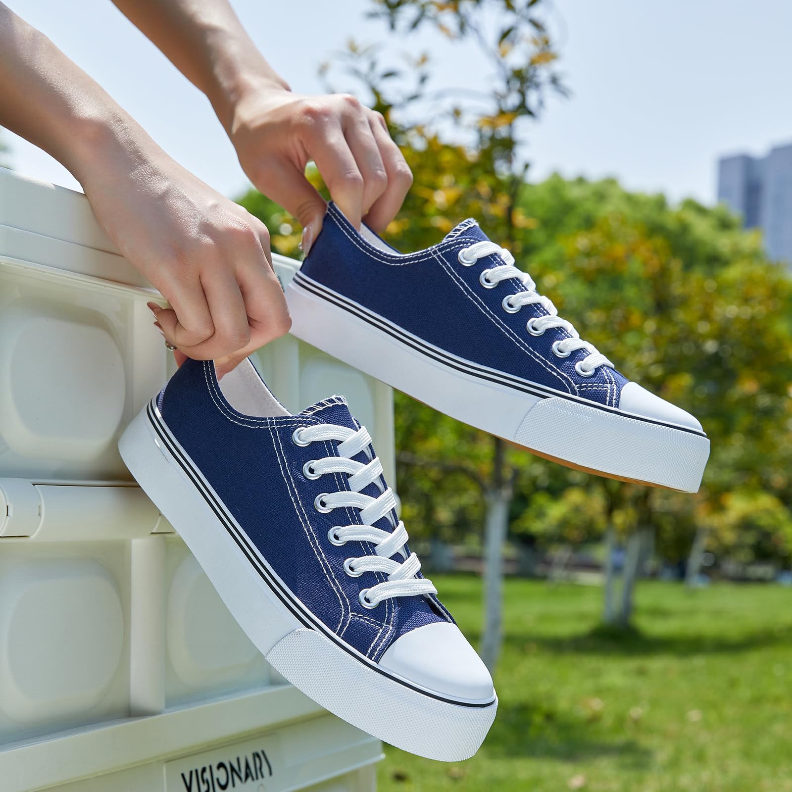 ZGR Women's Low Top Canvas Sneakers - Breathable Lace-Up Casual Shoes for Walking & Tennis | Comfortable White Canvas Shoes for Everyday Wear, Gym, Travel & Outdoor Activities