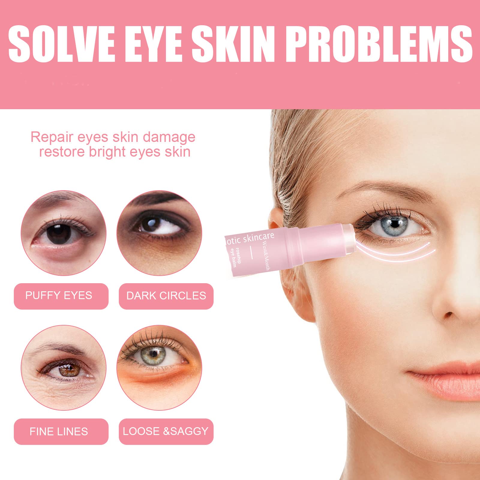 Brighten Eye Cream Stick - Rosehip Moisturizing Balm for Dark Circles, Puffy Eyes & Wrinkles | Hydrating Anti-Aging Eye Treatment | Lift & Firm Eye Line | Perfect for Night Care & Travel Skincare (1 Count)