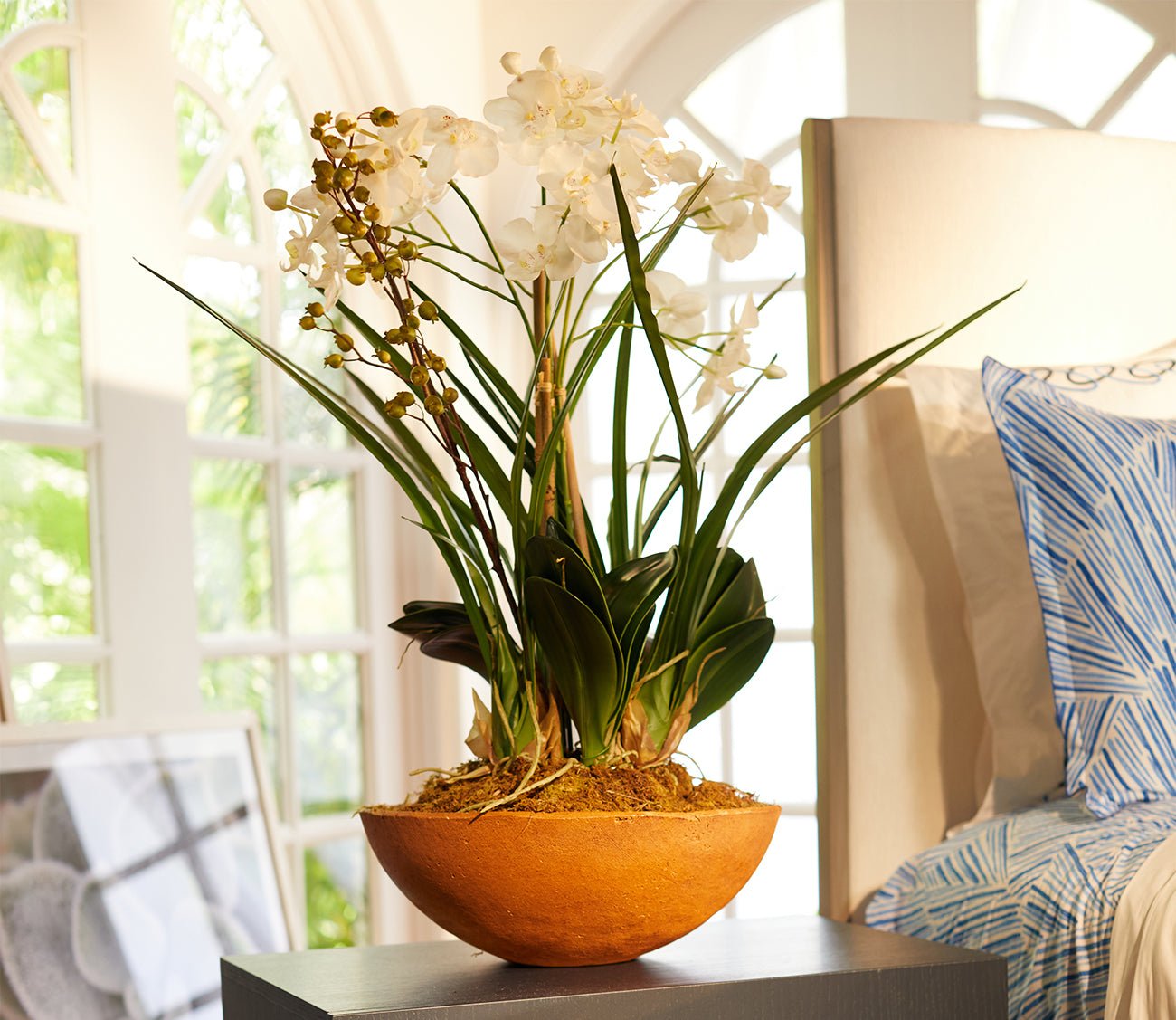 Uttermost White Ceramic Moth Orchid Planter - Elegant Home Decor for Living Room, Office & Indoor Plants