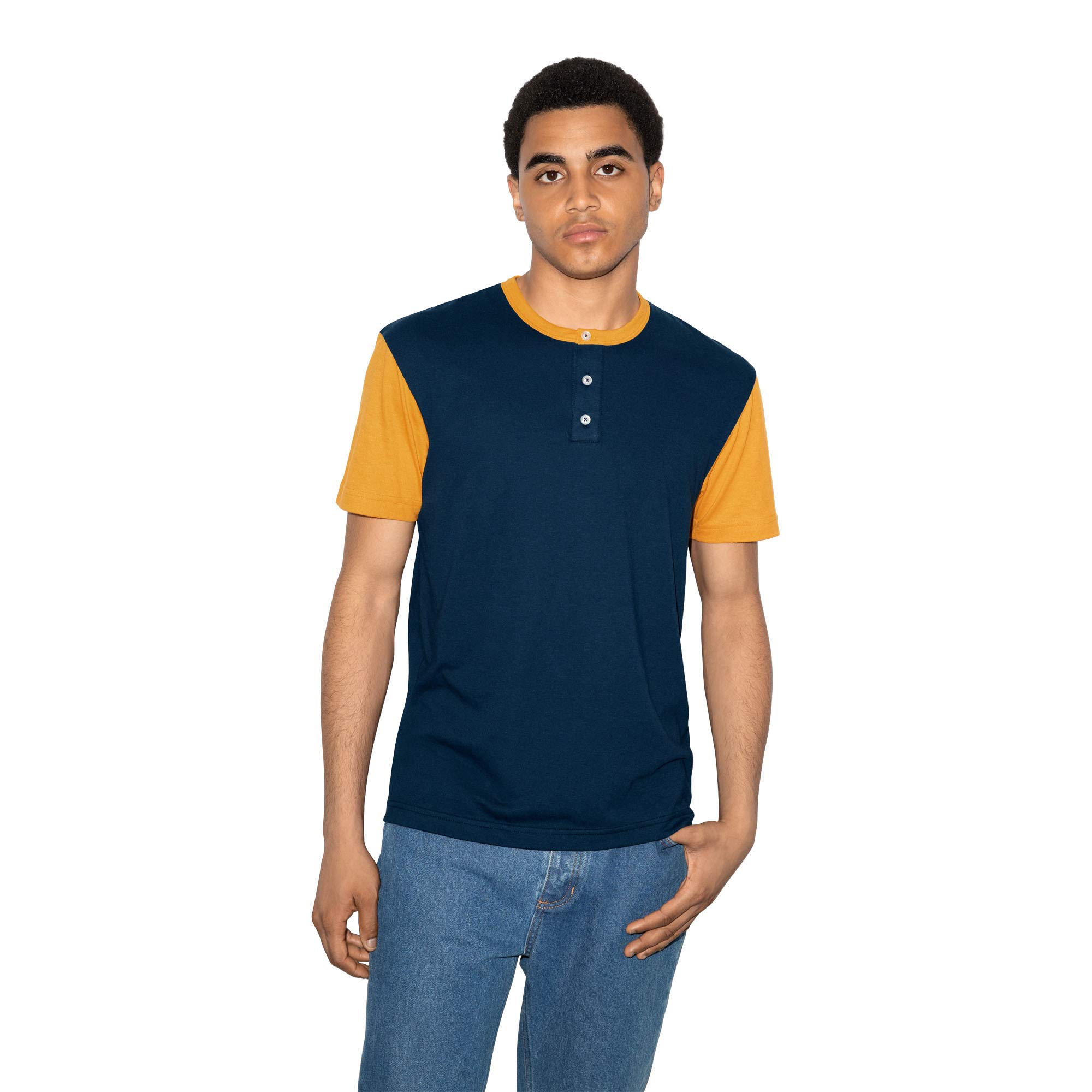 American Apparel Men's 50/50 Short Sleeve Colorblock Henley Shirt - Soft Cotton Blend Casual Tee for Everyday Wear, Gym & Outdoor Activities
