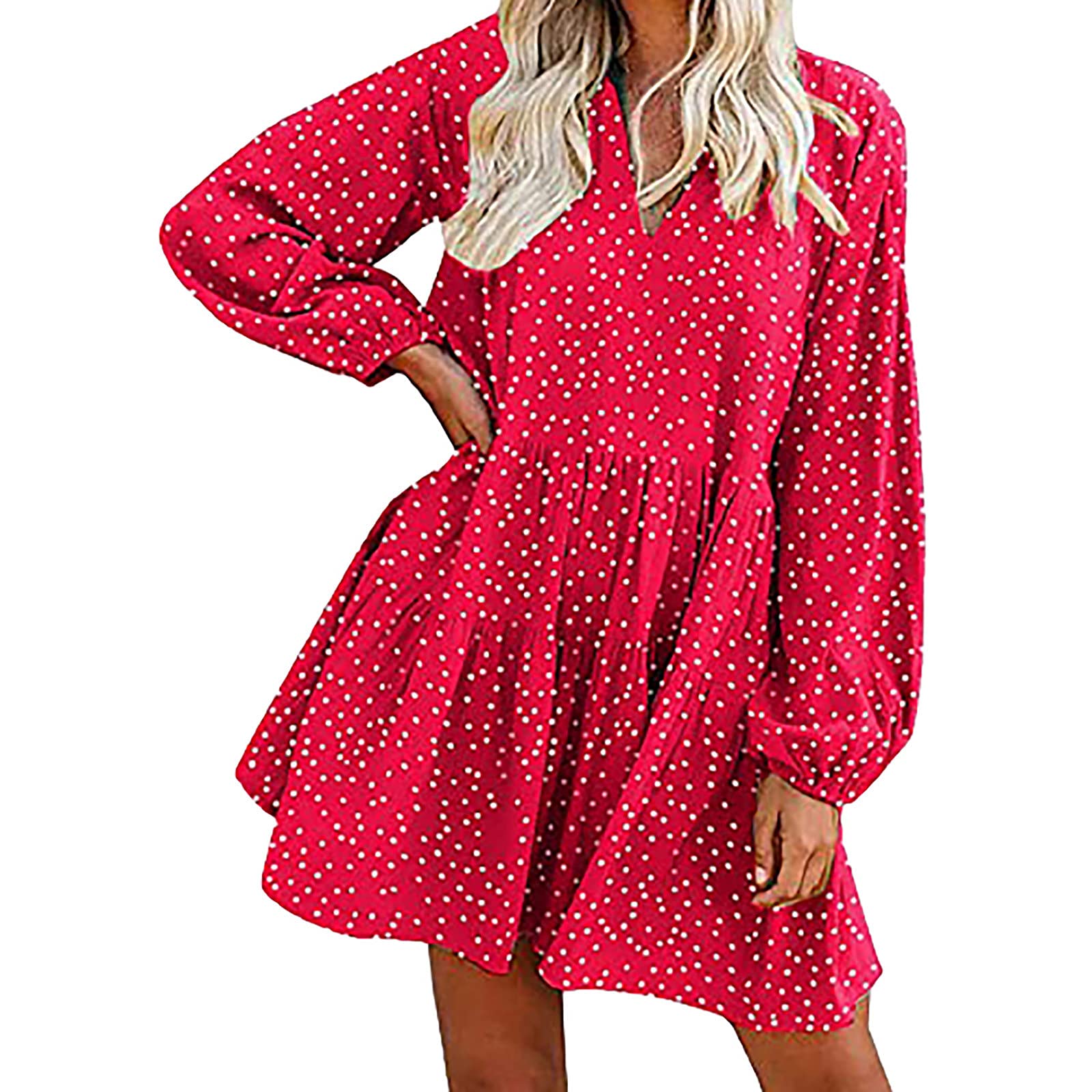 Women's Summer Casual Floral Print V-Neck Long Sleeve Knee-Length Dress - Mother's Day Gift Idea | Perfect for Outdoor Parties, Beach Vacations & Date Nights
