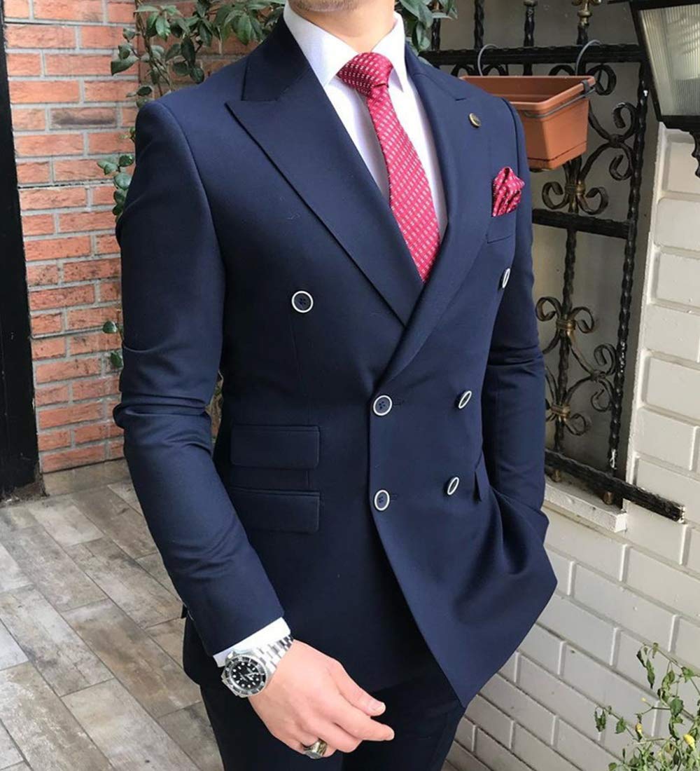 Men's Slim Fit Double Breasted Suit Set - 2 Piece Formal Tuxedo with Notch Lapel for Wedding, Groomsmen & Business (Blazer + Pants) | Perfect for Office, Prom & Special Occasions