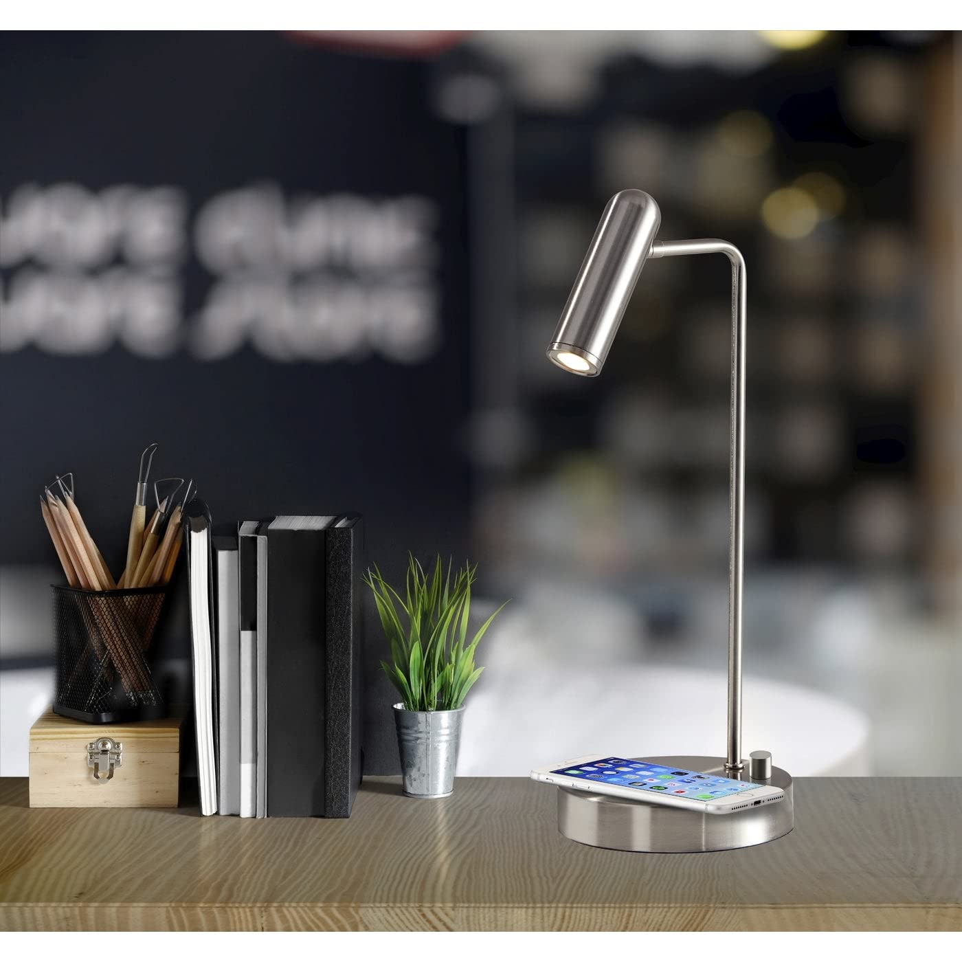 Adesso 3162-22 Kaye LED Desk Lamp with Wireless Charger - 7W Energy Efficient LED Light, 5W Qi Wireless Charging & USB Port - Perfect for Home Office, Study Room & Bedside Nightstand Lighting