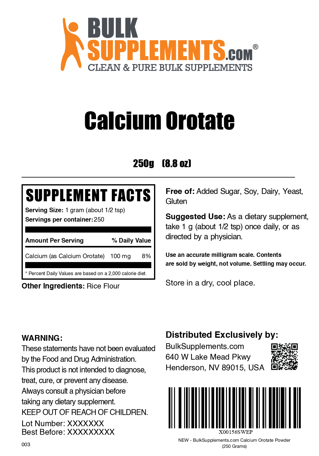Premium Calcium Orotate Powder Supplement - Supports Bone Health & Muscle Function - Ideal for Athletes & Active Lifestyles