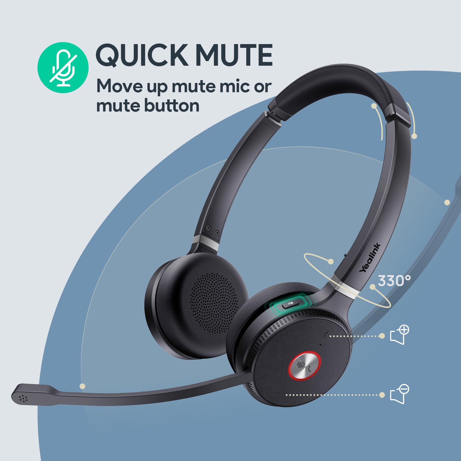 Yealink WH62 DECT Wireless Headset with Base Station | 525ft Range | Teams/Zoom Certified | Noise Cancelling Mic | 13H Talk Time | Ideal for Remote Work, Call Centers & Office Communications