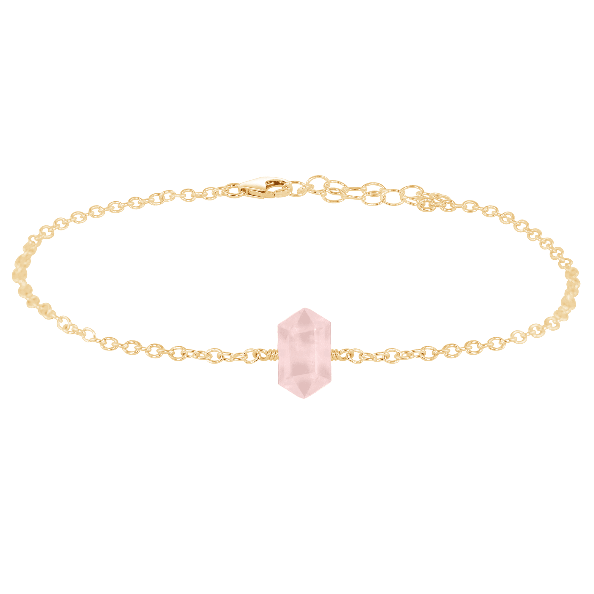 Rose Quartz Double Terminated Crystal Point Anklet - Healing Stone Bracelet for Women, Natural Gemstone Ankle Jewelry for Meditation, Yoga & Spiritual Energy - Perfect for Chakra Balancing & Positive Vibes