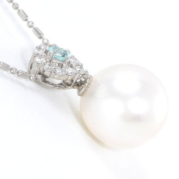 18K White Gold Pearl Paraiba Tourmaline Diamond Pendant Necklace - Elegant Jewelry Gift for Women, Perfect for Weddings, Anniversaries & Special Occasions