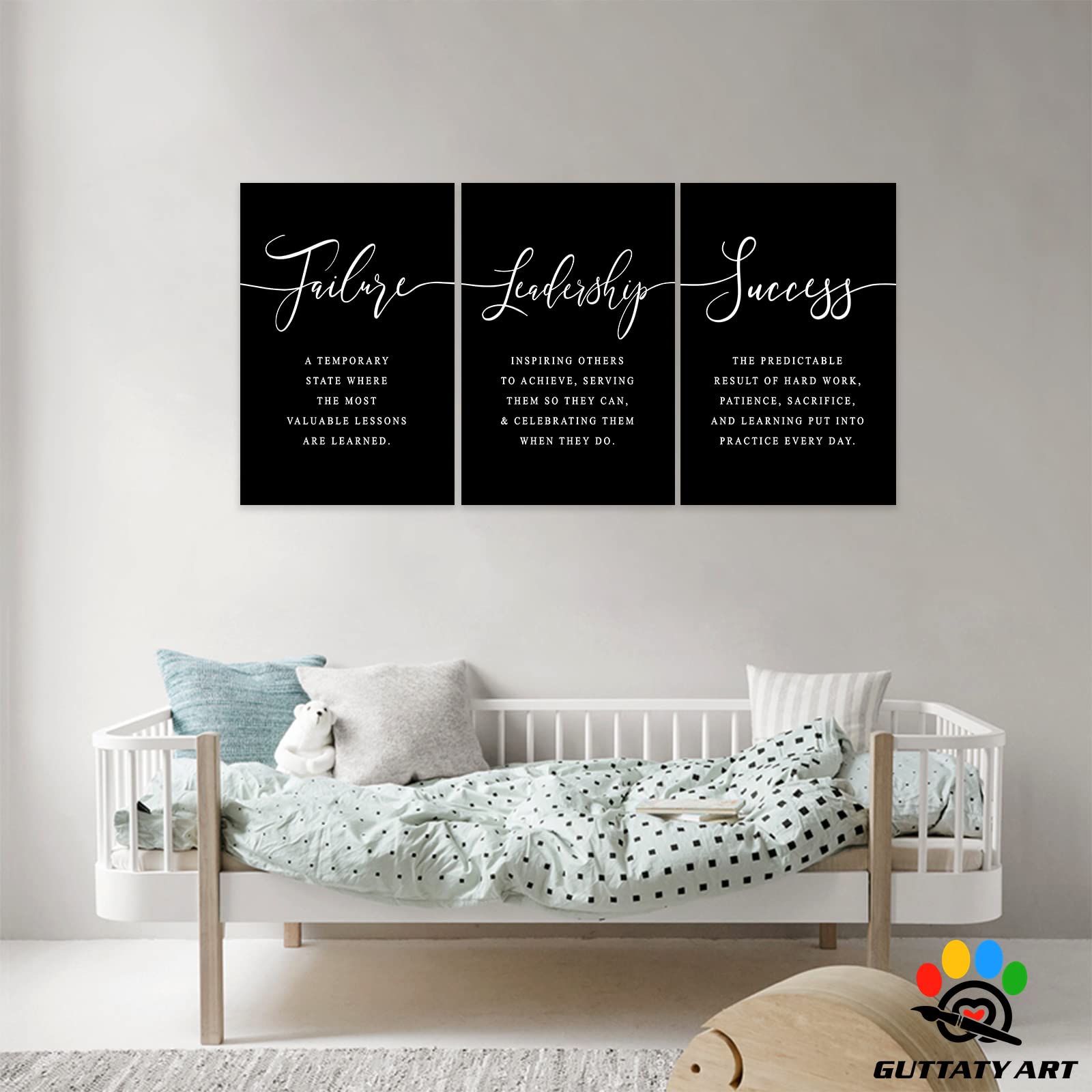 3-Panel Motivational Wall Art for Office & Home Decor - Inspirational Quotes Canvas Prints (24”x36”x3Pcs) - Failure to Success Leadership Affirmations - Perfect for Office, Living Room & Workspace Motivation