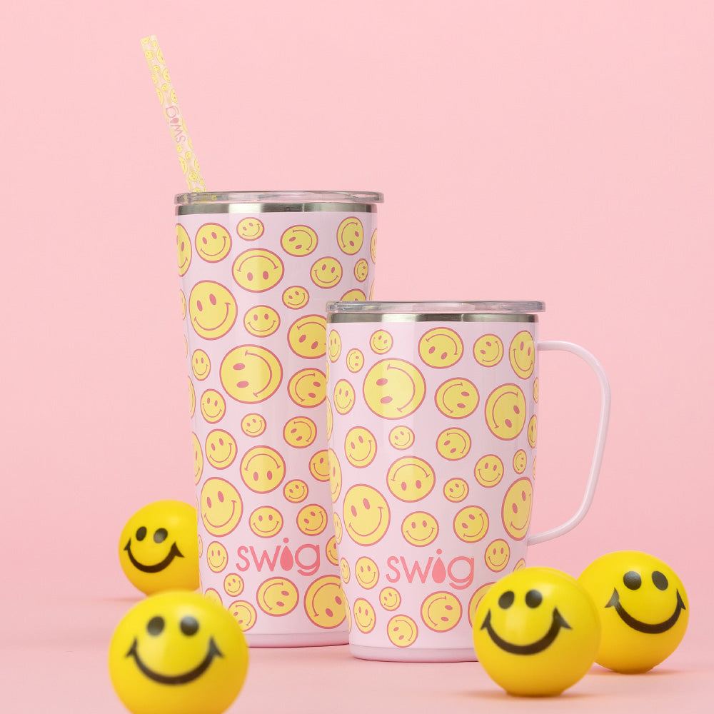 Oh Happy Day 22oz Insulated Tumbler - Stainless Steel Vacuum Flask with Lid & Straw - Perfect for Coffee, Tea & Cold Drinks at Home, Office or Travel