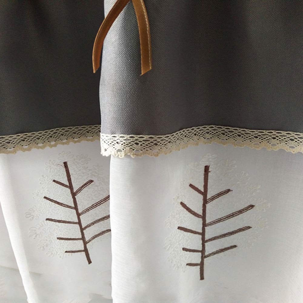 XBSXP Half Kitchen Curtain - Linen Voile Cafe Curtain with Bowknot for Small Windows in Kitchen, Bathroom or Living Room - Lightweight Tier Curtain with Lace Trim for Privacy & Decoration
