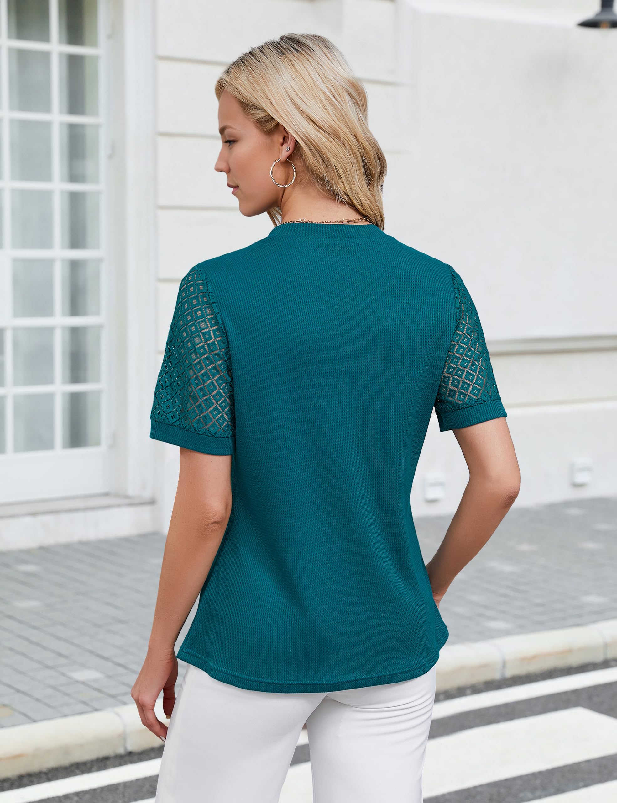BMJL Women's Pleated Knit Blouse - Short Sleeve Business Casual Top for Office & Summer Wear | Work Shirts for Women 2024 | Perfect for Business Meetings, Office Outfits & Smart Casual Occasions