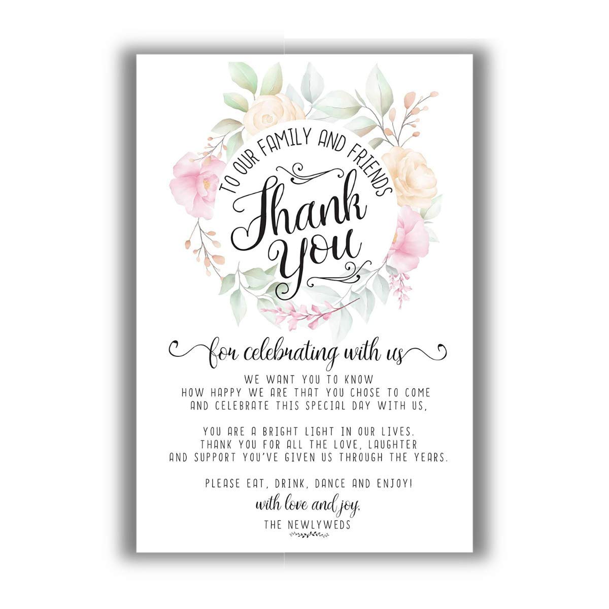 50-Pack Floral Wedding Thank You Place Cards - Elegant Blank Stationery for Guest Table Settings, Newlywed Accessories & Wedding Planning Supplies - Perfect for Reception, Bridal Shower & Anniversary Celebrations