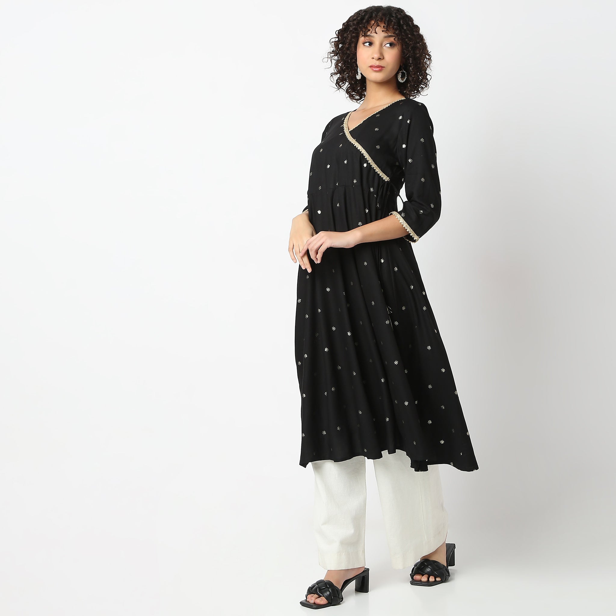 Flare Fit Printed V Neck Kurta for Women - Stylish Indian Ethnic Wear for Festivals, Parties & Casual Outings